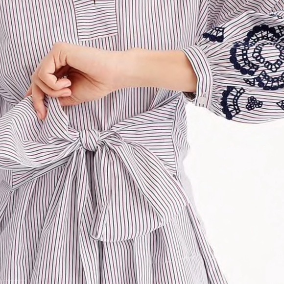J.CREW The Striped Embellished Blouse NWT Size Medium Burgundy Ink Blue White - Picture 2 of 10